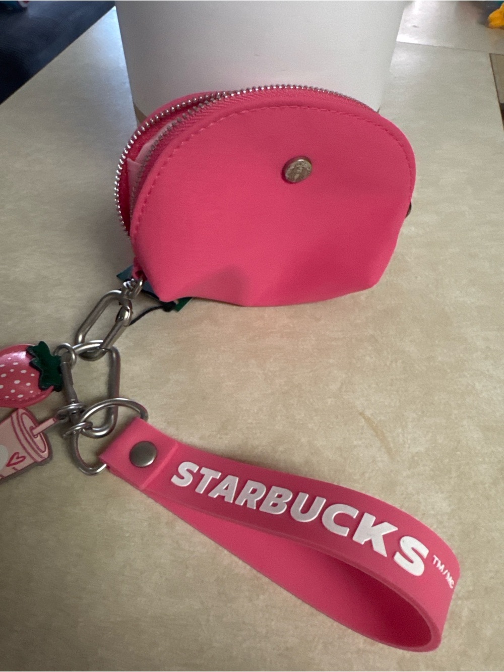 Starbucks Hot Pink Keyring Coin Pouch with Branded Wrist Strap